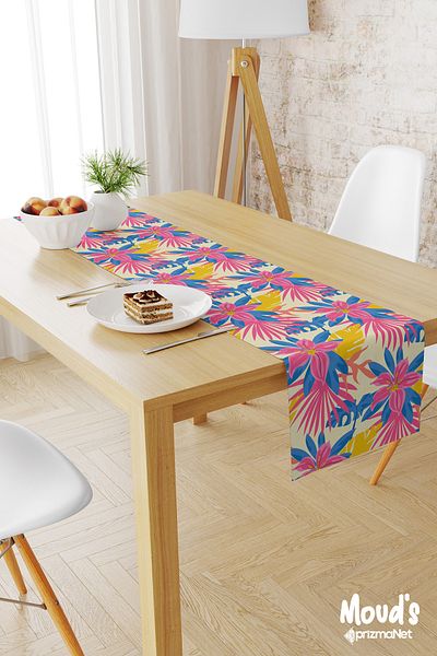 Moud's Colorful Summer Flowers Pattern Printed Suede Runner Tablecloth