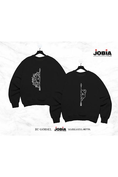 Jobia Outdoors Γυναίκες Άντρες Lion Printed Lover Couple Combination Crew Neck 3 Thread Raster Σετ 2 τεμαχίων