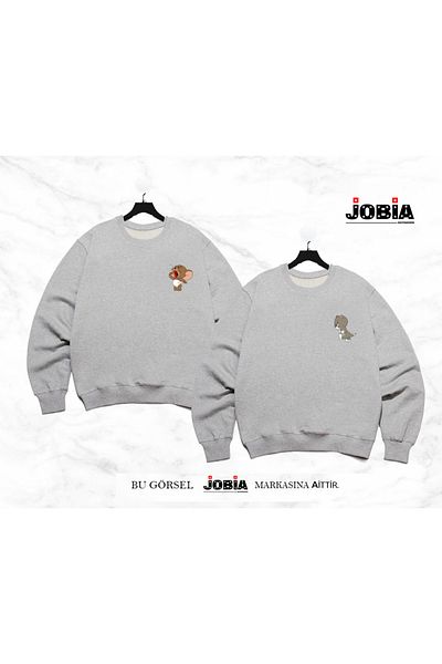Jobia Outdoors Γυναικείες άντρες Baby Tom and Jerry Printed Lover Couple Combination Crew Neck 3 Thread Raster Σετ 2 τεμαχίων