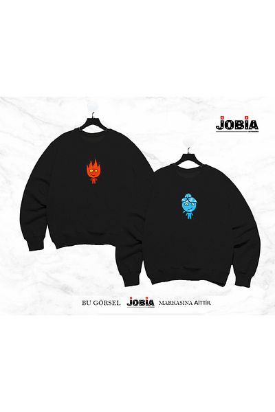Jobia Outdoors Γυναικείες άντρες με στάμπα φωτιάς και νερού Lover Couple Combination Crew Neck 3 Thread Raster Σετ 2 τεμαχίων