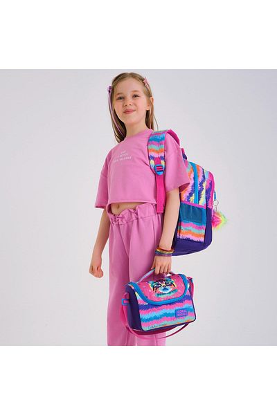 Yaygan Coral High Kids 3-Piece Purple Pink Cat Patterned Backpack Set