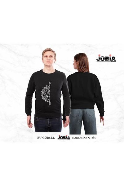 Jobia Outdoors Γυναίκες Άντρες Lion Printed Lover Couple Combination Crew Neck 3 Thread Raster Σετ 2 τεμαχίων