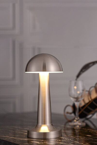 Genel Markalar Şarjlı Masa Lambası Dekoratif Dokunmatik Mantar Masa Lambası Gümüş Renk