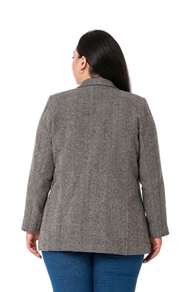 DISENTIS MODEST Μπουφάν μεγάλου μεγέθους με τσέπες Houndstooth Blazer Lined Mink Jacket