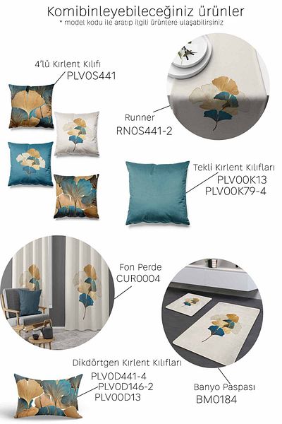 Pilloveland Husă de pernă dreptunghiulară cu model Ginkgo auriu, imprimată pe două fețe
