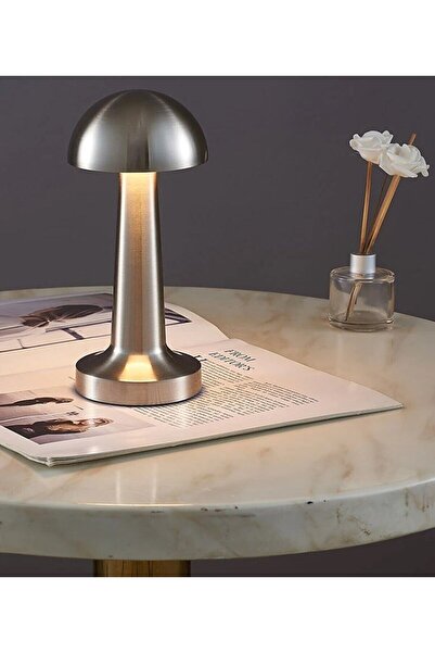 Genel Markalar Şarjlı Masa Lambası Dekoratif Dokunmatik Mantar Masa Lambası Gümüş Renk