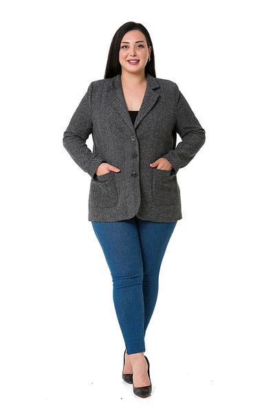 DISENTIS MODEST Jachetă gri căptușită cu un blazer cu buzunare de dimensiuni mari