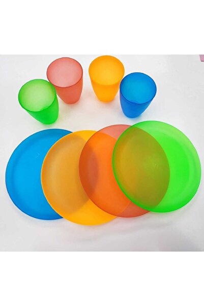 CEPHOME Limonata Bardağı, Pasta Tabağı 4 Lü Set Renkli Plastik 1 .ci Kalite E...