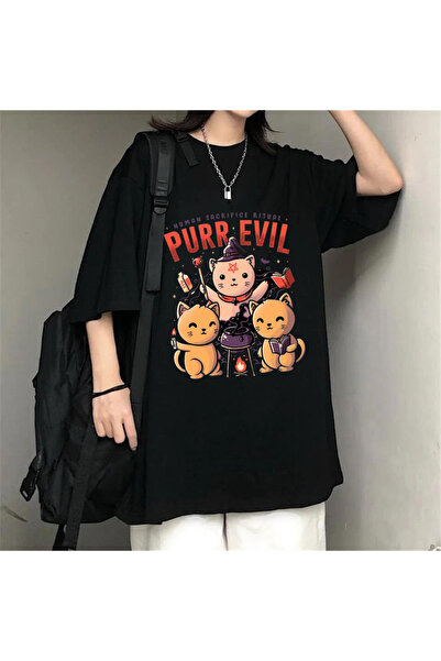 Violon Μπλουζάκι Purr Evil Μαύρο Oversize Unisex