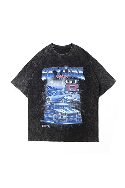 Violon تي شيرت عتيق كبير الحجم مطبوع عليه رأس نيسان جي تي