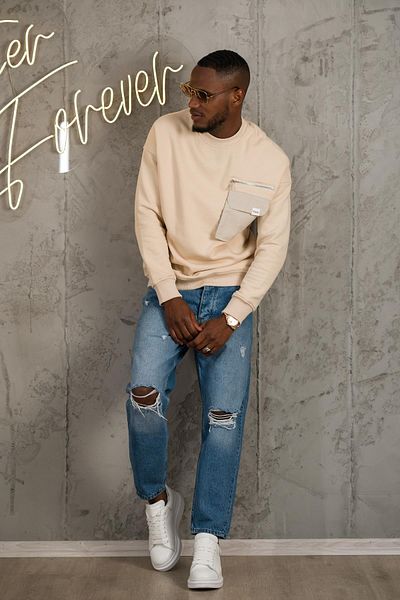 AKÇAYLAR Oversize 3 Thread Crew Neck Basic φούτερ με τσέπη και φλις εσωτερικά