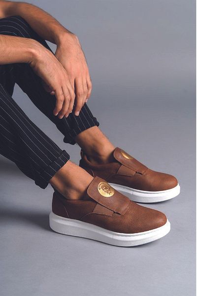 FLY STEP Καφέ Λευκό Ραμμένο Casual Sneaker Ανδρικά Αθλητικά Παπούτσια