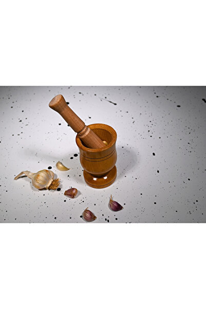 JoyMark Ahşap Vernikli Havan Sarımsak Döveceği Orta Boy