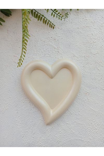NVOs Candle Heart Concrete Presentation Holder, Jewelry Plate, Candle Base, Organizer - CREAM