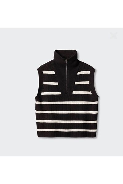 Liora Women's White Striped Zipper Sweater