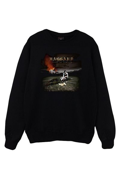 fame-stoned Haggard Printed Unisex 100% βαμβακερό μαύρο φούτερ με λαιμόκοψη