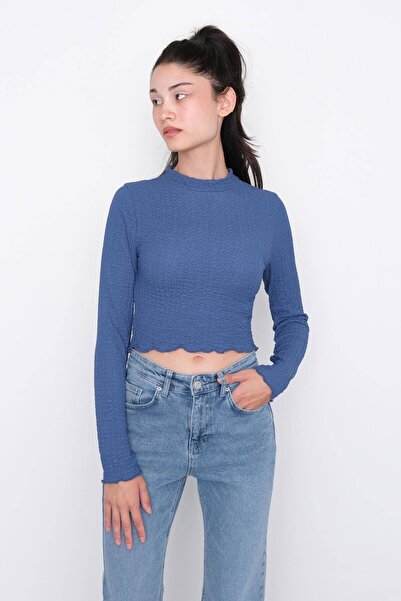 Addax Μπλούζα Crop με υφή με ψηλό γιακά B15246-t9