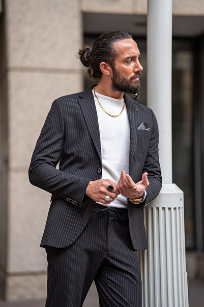 SARDINELLI Özel Tasarım Mono Yaka Çizgi Detaylı Takım Elbise