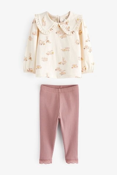 Next Baby Cotton Pink Bunny Top and Bottom Set