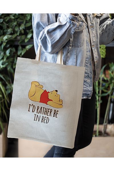 Zimsah Geantă din pânză brută imprimată Teddy Bear The Pooh