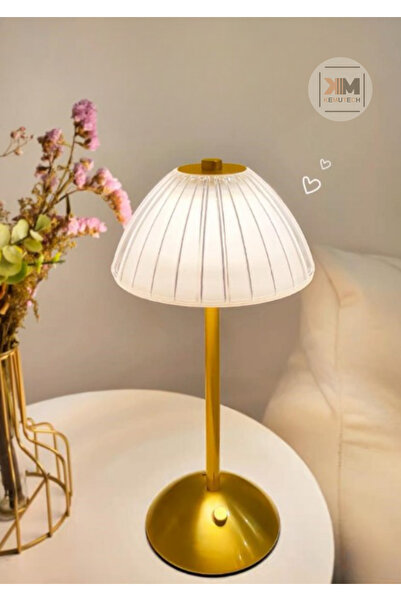 BEKAZE Dekoratif Kristal Şarjlı Şapka Gold Led Abajur, Yılbaşı Masa Lambası, ...