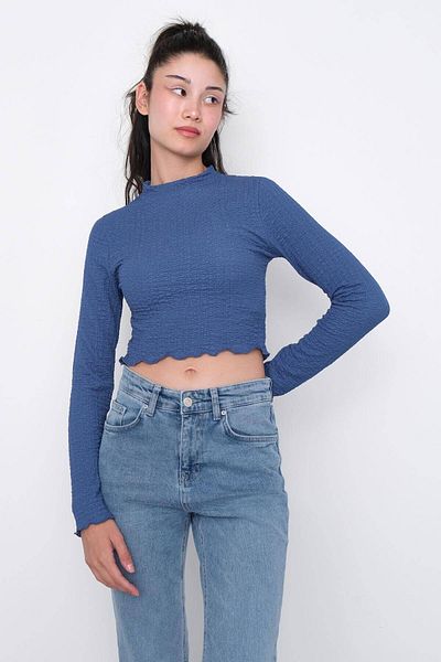 Addax High Collar Textured Crop Blouse B15246-t9