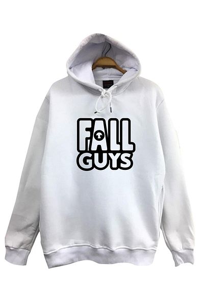 fame-stoned Φούτερ με κουκούλα Unisex White Fall Guys Game με στάμπα