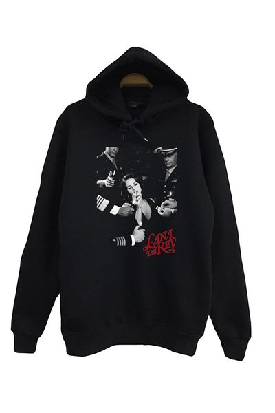 fame-stoned Lana Del Rey Printed Hooded 100% Cotton Black Sweatshirt
