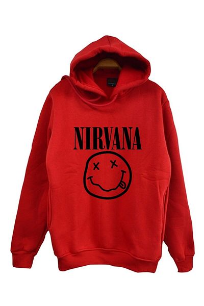 fame-stoned Червен суитшърт с качулка и щампа на Nirvana-Kurt Cobain, 100% памучен