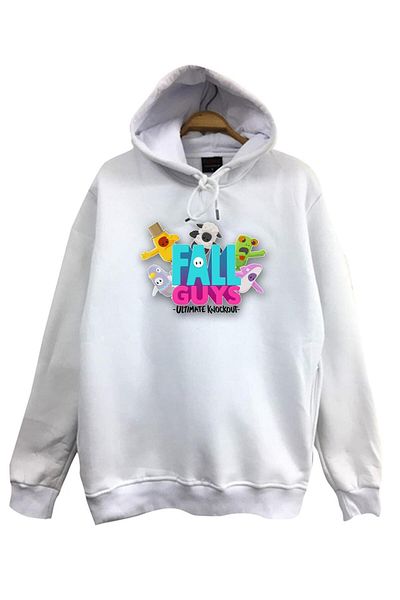 fame-stoned Φούτερ με κουκούλα Unisex White Fall Guys Game με στάμπα