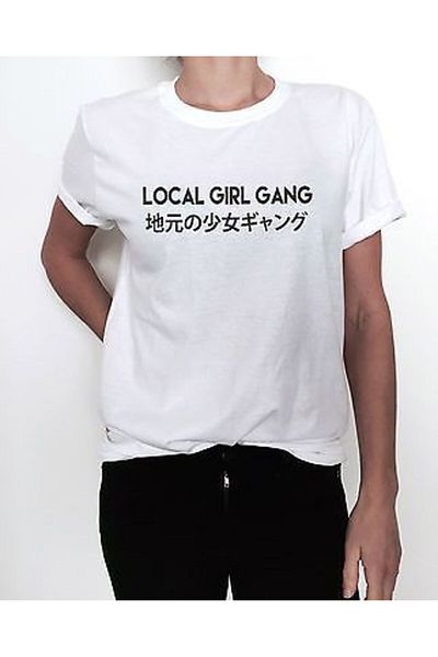 fame-stoned Λευκό μπλουζάκι Local Girl Gang Printed Unisex 100% βαμβάκι