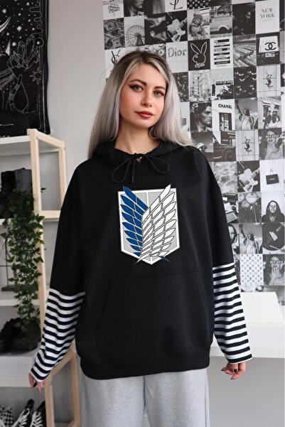 Gofeel MAVİ ATTACK ON TİTAN BİRLEŞİK SWEAT Sweathsirt 3 iplik Şardonlu Street...