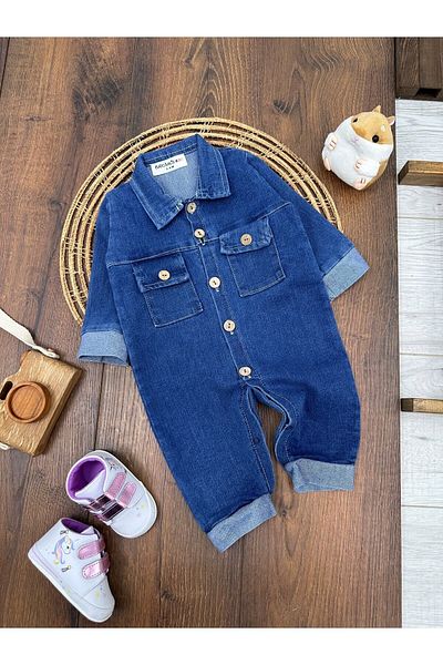 Necix's Seasonal Jeans Jumpsuit with Buttons on the Front and Bottom
