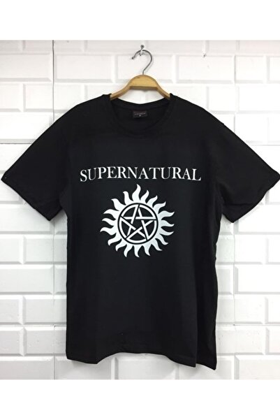 fame-stoned Tricou negru unisex cu imprimeu supranatural 100% bumbac