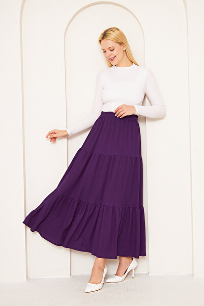 comstar Фіолетова сезонна багатошарова зручна спідниця Бавовняна довга спідниця Повсякденний розмір спідниця Повсякденна спідниця Спідниця Tesettur