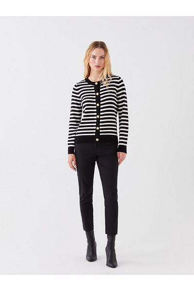 LC Waikiki Cardigan de damă cu mânecă lungă, cu decolteu în dungi