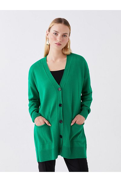 LC Waikiki Long Sleeve V-Neck Oversize Knitwear Women's Cardigan