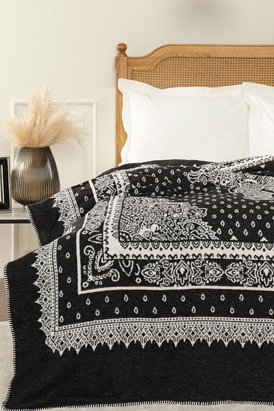 Karaca Home Evelina Black Double Cotton Blanket