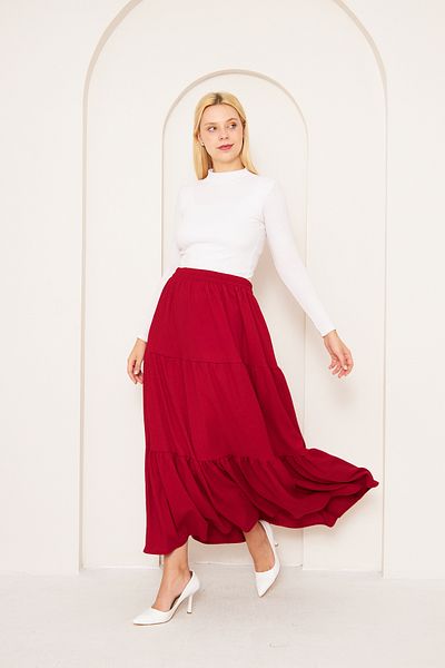 comstar Red Seasonal Layered Comfortable Skirt, Cotton Long Skirt, Casual Size Skirt, Casual Skirt, Hijab Skirt