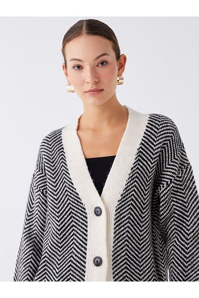 LC Waikiki Cardigan de damă, cu decolteu în V, cu mânecă lungă, tricotaj supradimensionat