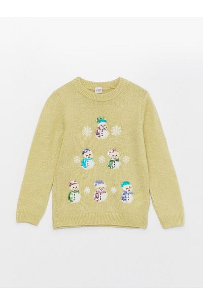 LC Waikiki Patterned Crew Neck Long Sleeve Girls' Knitwear Sweater