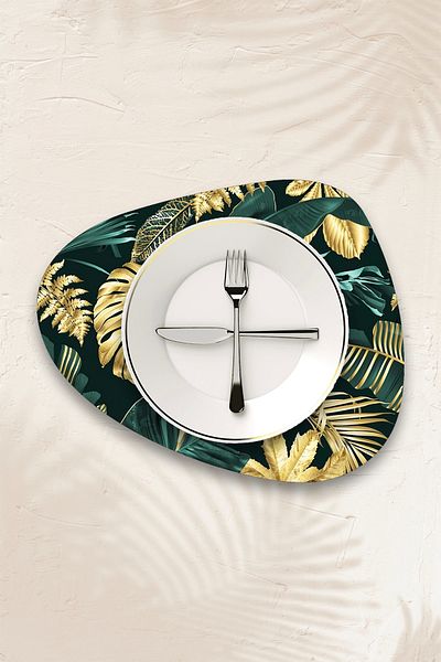Valerine Life Green Gold American Leather - Covoraș anti-alunecare cu model frunze de palmier 12 bucăți pentru 6 persoane