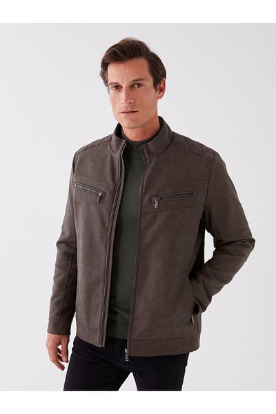LC Waikiki Men's Leather Look Standard Fit Stand Collar Coat