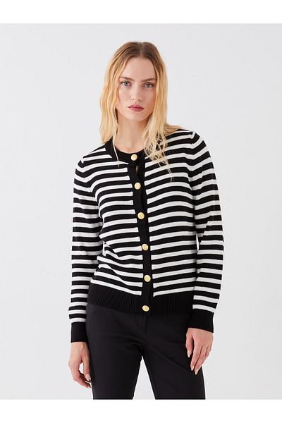 LC Waikiki Cardigan de damă cu mânecă lungă, cu decolteu în dungi