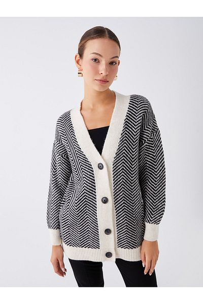 LC Waikiki Cardigan de damă, cu decolteu în V, cu mânecă lungă, tricotaj supradimensionat