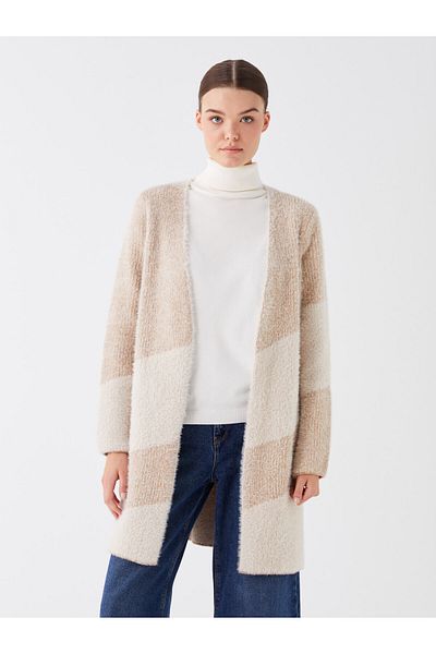 LC Waikiki Shawl Collar Color Blocked Long Sleeve Women's Knitwear Cardigan