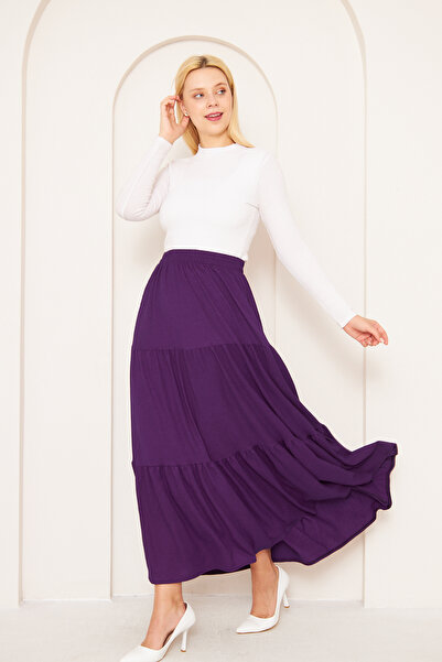 comstar Фіолетова сезонна багатошарова зручна спідниця Бавовняна довга спідниця Повсякденний розмір спідниця Повсякденна спідниця Спідниця Tesettur
