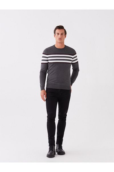 LC Waikiki Men's Striped Knitwear Sweater - Crew Neck, Long Sleeve