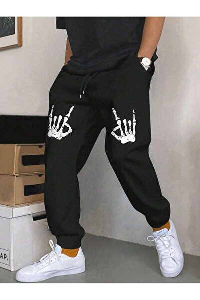 Adrift Pantaloni de trening cu șnur în talie, cu imprimeu cu mână de schelet ...