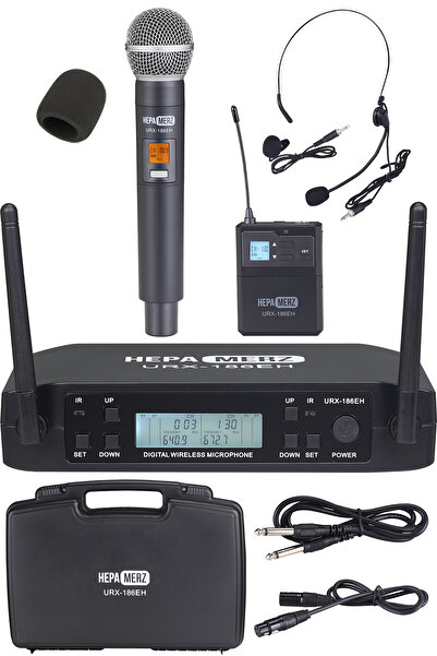 Hepa-Merz Hepa Merz URX-186EH UHF 2x100 Kanal Çiftli Kablosuz EL Yaka Headset...